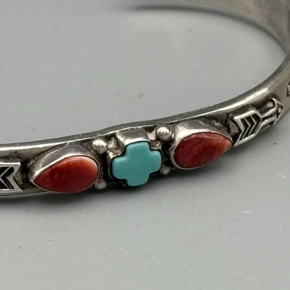 Native American Sterling Silver Cuff Bracelet Albert Jake Turquoise Spiny Oyster